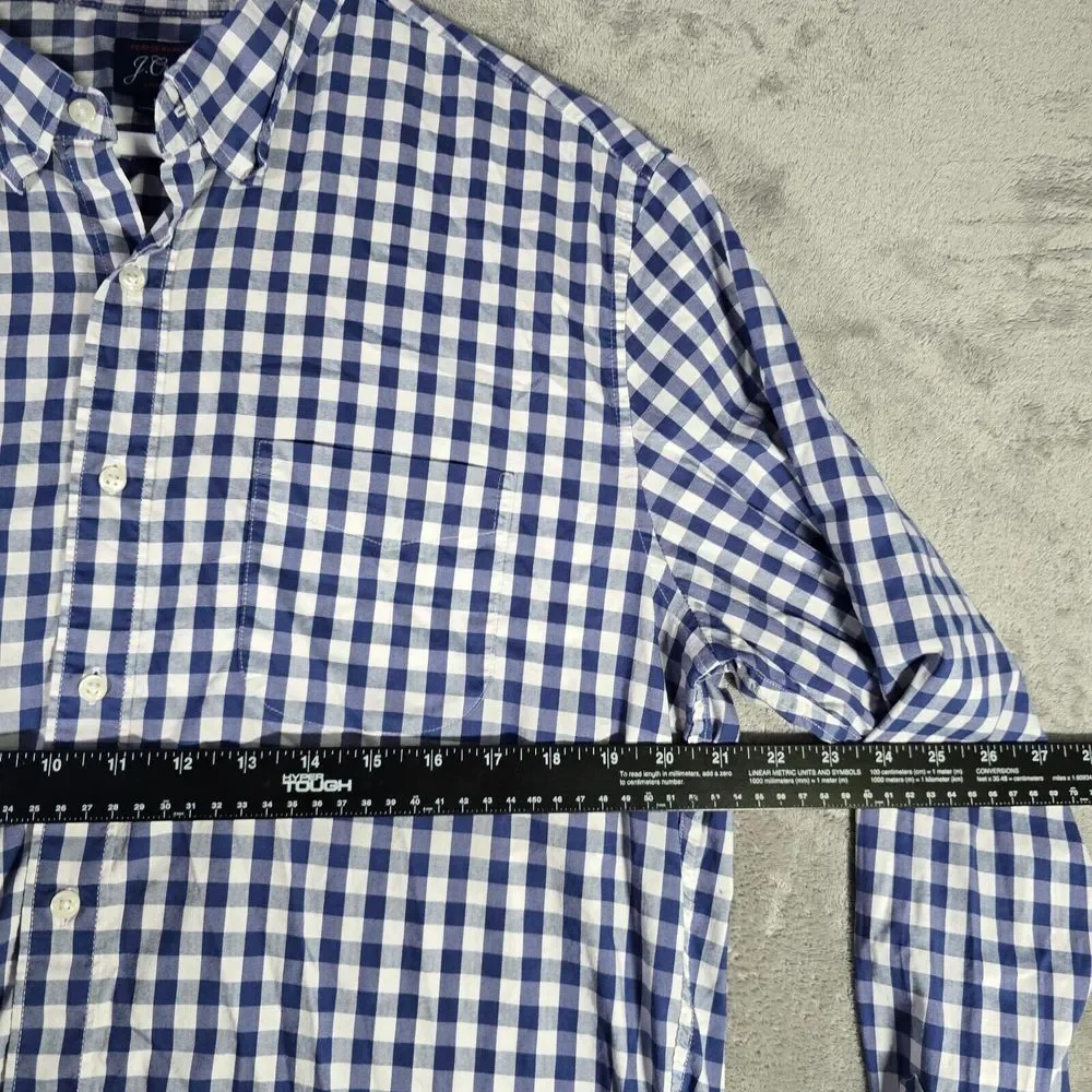 J.Crew Button Down Shirt Men Large‎ Performance Classic Stretch Blue White Check
